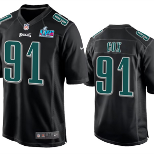 Men's Philadelphia Eagles #91 Fletcher Cox Black Super Bowl LVII Patch Stitched Game Jersey - Custom Name