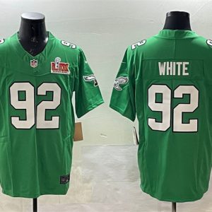 Men's Philadelphia Eagles #92 Reggie White Green 2025 Super Bowl LIX Patch F.U.S.E. Throwback Vapor Untouchable Limited Stitched Football Jersey - Custom Name
