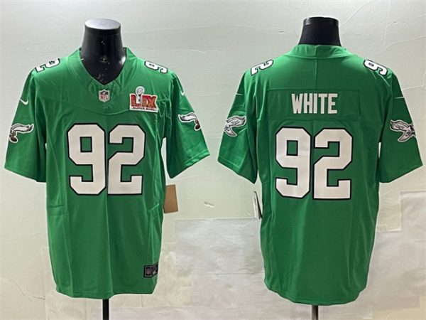 Men's Philadelphia Eagles #92 Reggie White Green 2025 Super Bowl LIX Patch F.U.S.E. Throwback Vapor Untouchable Limited Stitched Football Jersey - Custom Name