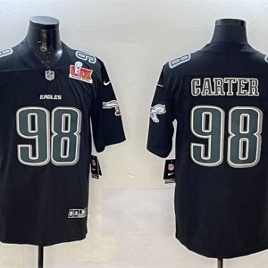 Men's Philadelphia Eagles #98 Jalen Carter Black 2025 Super Bowl LIX Patch Fashion New Vapor Untouchable Limited Stitched Football Jersey - Custom Name