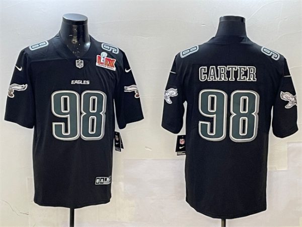 Men's Philadelphia Eagles #98 Jalen Carter Black 2025 Super Bowl LIX Patch Fashion New Vapor Untouchable Limited Stitched Football Jersey - Custom Name