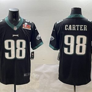 Men's Philadelphia Eagles #98 Jalen Carter Black 2025 Super Bowl LIX Patch Vapor Untouchable Limited Stitched Football Jersey - Custom Name
