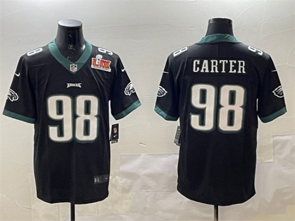 Men's Philadelphia Eagles #98 Jalen Carter Black 2025 Super Bowl LIX Patch Vapor Untouchable Limited Stitched Football Jersey - Custom Name