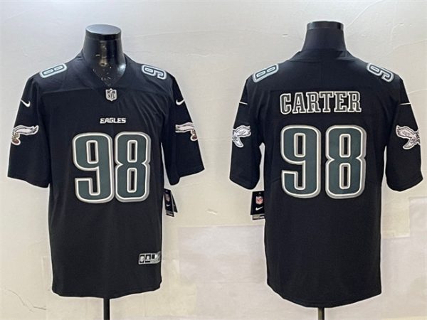 Men's Philadelphia Eagles #98 Jalen Carter Black Fashion New Vapor Untouchable Limited Stitched Football Jersey - Custom Name