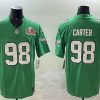 Men's Philadelphia Eagles #98 Jalen Carter Green 2025 Super Bowl LIX Patch F.U.S.E. Throwback Vapor Untouchable Limited Stitched Football Jersey - Custom Name