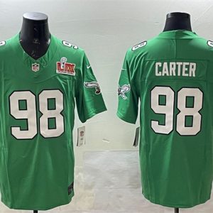 Men's Philadelphia Eagles #98 Jalen Carter Green 2025 Super Bowl LIX Patch F.U.S.E. Throwback Vapor Untouchable Limited Stitched Football Jersey - Custom Name