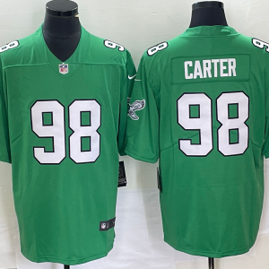 Men's Philadelphia Eagles #98 Jalen Carter Green Stitched Football Jersey - Custom Name
