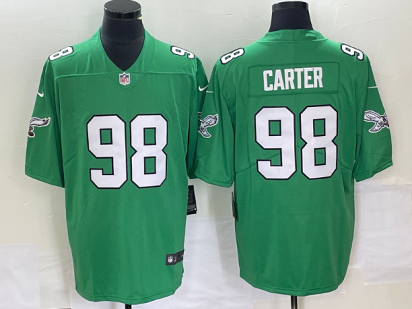 Men's Philadelphia Eagles #98 Jalen Carter Green Stitched Football Jersey - Custom Name