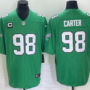 Men's Philadelphia Eagles #98 Jalen Carter Green Vapor Limited With C Patch Stitched Football Jersey - Custom Name