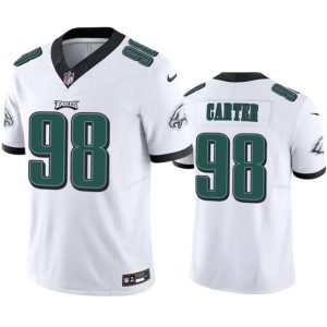 Men's Philadelphia Eagles #98 Jalen Carter White 2023 F.U.S.E. Vapor Untouchable Limited Stitched Football Jersey - Custom Name
