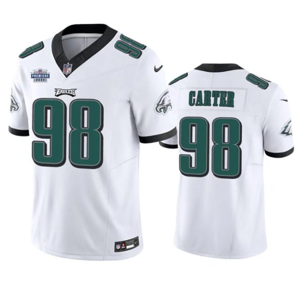 Men's Philadelphia Eagles #98 Jalen Carter White 2023 F.U.S.E. With Prem1ere Patch Vapor Untouchable Limited Stitched Football Jersey - Custom Name