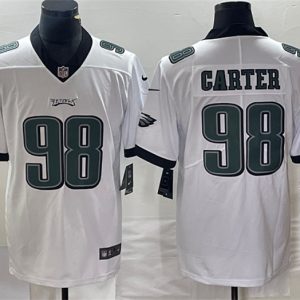 Men's Philadelphia Eagles #98 Jalen Carter White Vapor Limited Stitched Football Jersey - Custom Name
