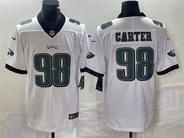 Men's Philadelphia Eagles #98 Jalen Carter White Vapor Limited Stitched Football Jersey - Custom Name