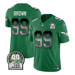 Men's Philadelphia Eagles #99 Jerome Brown Green 2023 F.U.S.E. Throwback Vapor Untouchable Limited Stitched Football Jersey - Custom Name