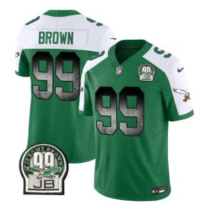 Men's Philadelphia Eagles #99 Jerome Brown Green White 2023 F.U.S.E. Throwback Vapor Untouchable Limited Stitched Football Jersey - Custom Name