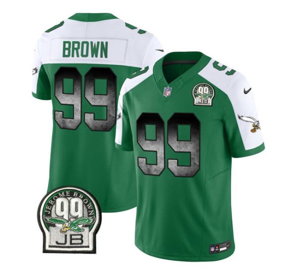 Men's Philadelphia Eagles #99 Jerome Brown Green White 2023 F.U.S.E. Throwback Vapor Untouchable Limited Stitched Football Jersey - Custom Name