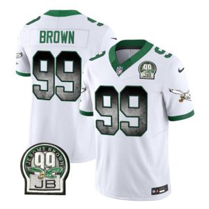 Men's Philadelphia Eagles #99 Jerome Brown White 2023 F.U.S.E. Throwback Vapor Untouchable Limited Stitched Football Jersey - Custom Name