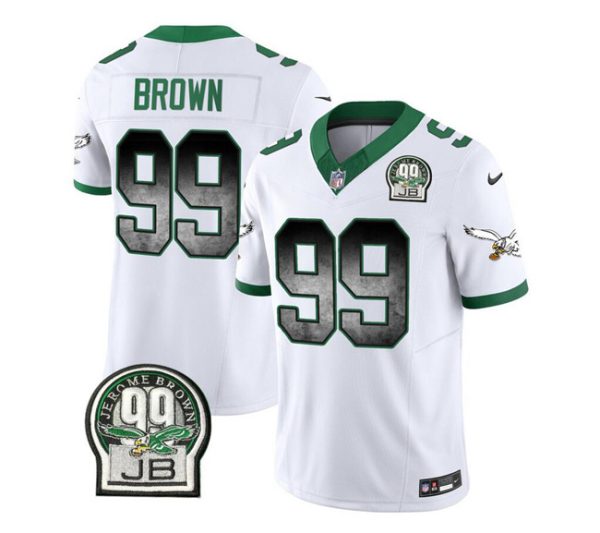 Men's Philadelphia Eagles #99 Jerome Brown White 2023 F.U.S.E. Throwback Vapor Untouchable Limited Stitched Football Jersey - Custom Name