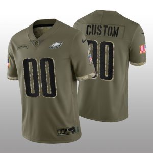 Men's Philadelphia Eagles ACTIVE PLAYER Custom Olive 2022 Salute To Service Limited Stitched Jersey - Custom Name