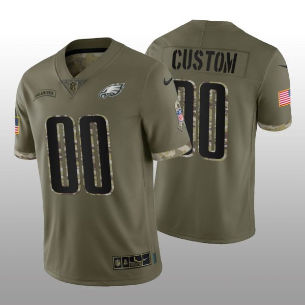 Men's Philadelphia Eagles ACTIVE PLAYER Custom Olive 2022 Salute To Service Limited Stitched Jersey - Custom Name