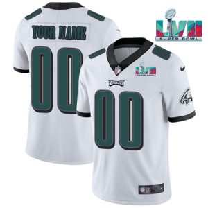 Men's Philadelphia Eagles ACTIVE PLAYER Custom White Super Bowl LVII Patch Vapor Untouchable Limited Stitched Jersey - Custom Name