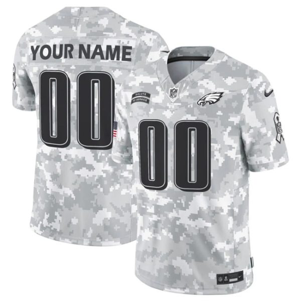 Men's Philadelphia Eagles Active Player Custom 2024 F.U.S.E Arctic Camo Salute to Service Limited Stitched Football Jersey - Custom Name