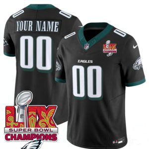 Men's Philadelphia Eagles Active Player Custom Black 2025 Eagles Logo Super Bowl LIX Patch New F.U.S.E. Vapor Limited Stitched Football Jersey - Custom Name