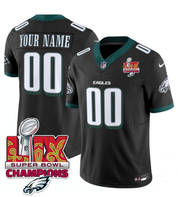 Men's Philadelphia Eagles Active Player Custom Black 2025 Eagles Logo Super Bowl LIX Patch New F.U.S.E. Vapor Limited Stitched Football Jersey - Custom Name