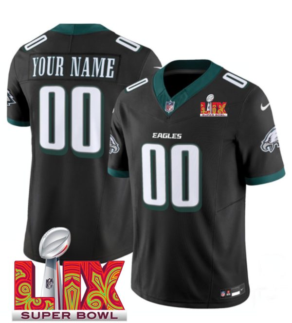 Men's Philadelphia Eagles Active Player Custom Black F.U.S.E. 24 25 Super Bowl LIX Vapor Untouchable Limited Stitched Football Jersey - Custom Name