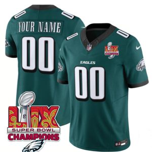 Men's Philadelphia Eagles Active Player Custom Green 2025 Eagles Logo Super Bowl LIX Patch New F.U.S.E. Vapor Limited Stitched Football Jersey - Custom Name