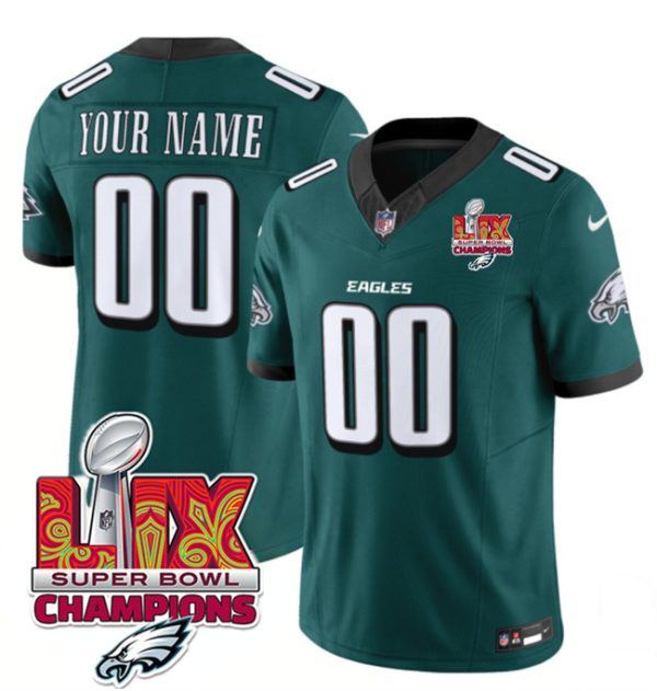 Men's Philadelphia Eagles Active Player Custom Green 2025 Eagles Logo Super Bowl LIX Patch New F.U.S.E. Vapor Limited Stitched Football Jersey - Custom Name