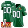 Men's Philadelphia Eagles Active Player Custom Kelly Green 2025 Super Bowl Champions LIX Patch F.U.S.E. Vapor Untouchable Limited Stitched Football Jersey - Custom Name