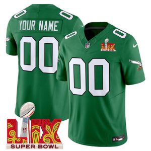 Men's Philadelphia Eagles Active Player Custom Kelly Green 2025 Super Bowl Champions LIX Patch F.U.S.E. Vapor Untouchable Limited Stitched Football Jersey - Custom Name