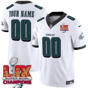 Men's Philadelphia Eagles Active Player Custom White 2025 Eagles Logo Super Bowl LIX Patch New F.U.S.E. Vapor Limited Stitched Football Jersey - Custom Name