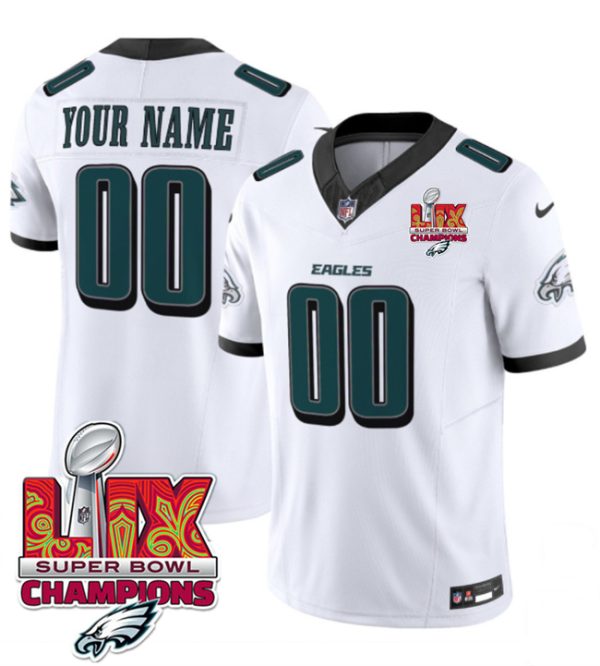 Men's Philadelphia Eagles Active Player Custom White 2025 Eagles Logo Super Bowl LIX Patch New F.U.S.E. Vapor Limited Stitched Football Jersey - Custom Name