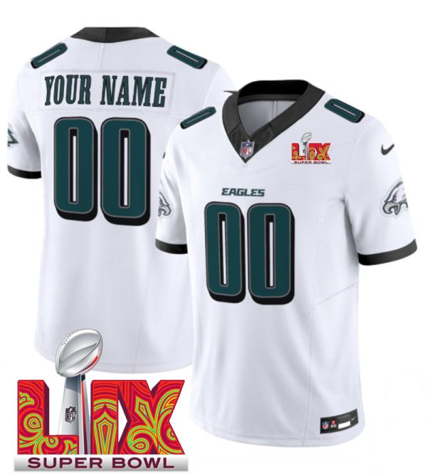 Men's Philadelphia Eagles Active Player Custom White F.U.S.E. 24 25 Super Bowl LIX Vapor Untouchable Limited Stitched Football Jersey - Custom Name