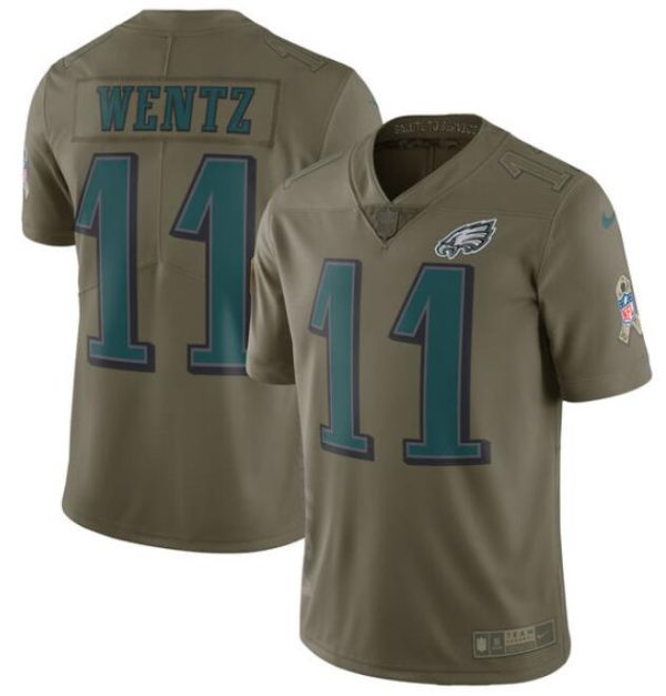 Men's Philadelphia Eagles Customized Olive Salute To Service Limited Stitched Football Jersey - Custom Name