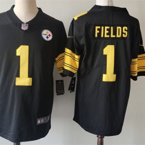 Men's Pittsburgh Steelers #1 Justin Fields Black Color Rush Limited Stitched Jersey - Custom Name