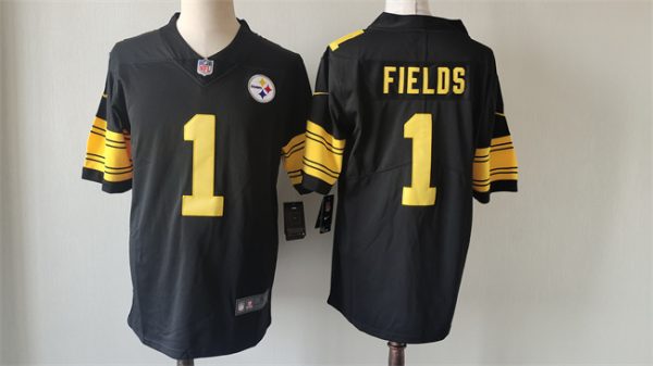 Men's Pittsburgh Steelers #1 Justin Fields Black Color Rush Limited Stitched Jersey - Custom Name