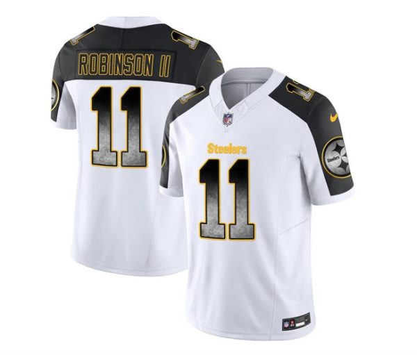 Men's Pittsburgh Steelers #11 Allen Robinson II White Black 2023 F.U.S.E. Smoke Vapor Untouchable Limited Stitched Jersey - Custom Name