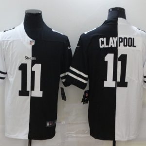 Men's Pittsburgh Steelers #11 Chase Claypool Black&White NFL Split Limited Stitched Jersey - Custom Name