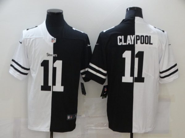 Men's Pittsburgh Steelers #11 Chase Claypool Black&White NFL Split Limited Stitched Jersey - Custom Name