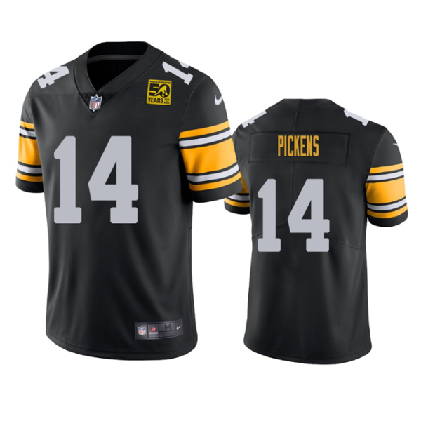 Men's Pittsburgh Steelers #14 George Pickens Black 2023 50th Anniversary Vapor Untouchable Limited Jersey - Custom Name
