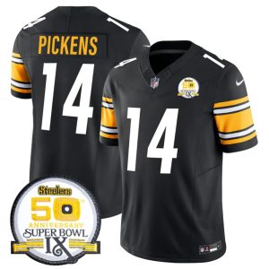Men's Pittsburgh Steelers #14 George Pickens Black 2024 F.U.S.E. 50th Anniversary Of Super Bowl IX Alternate Vapor Untouchable Limited Stitched Jersey - Custom Name