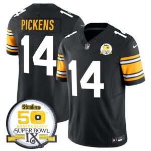Men's Pittsburgh Steelers #14 George Pickens Black 2024 F.U.S.E. 50th Anniversary Of Super Bowl IX Vapor Untouchable Limited Stitched Jersey - Custom Name