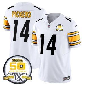 Men's Pittsburgh Steelers #14 George Pickens White 2024 F.U.S.E. 50th Anniversary Of Super Bowl IX Alternate Vapor Untouchable Limited Stitched Jersey - Custom Name