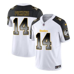 Men's Pittsburgh Steelers #14 George Pickens White Black 2023 F.U.S.E. Smoke Vapor Untouchable Limited Stitched Jersey  - Custom Name