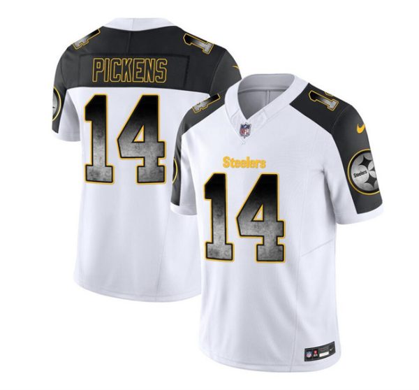 Men's Pittsburgh Steelers #14 George Pickens White Black 2023 F.U.S.E. Smoke Vapor Untouchable Limited Stitched Jersey  - Custom Name