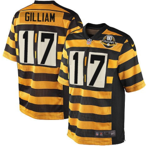 Men's Pittsburgh Steelers #17 Joe Gilliam Yellow Black Alternate 80TH Anniversary Throwback Stitched Jersey - Custom Name
