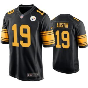 Men's Pittsburgh Steelers #19 Calvin Austin Black Color Rush Stitched Jersey - Custom Name